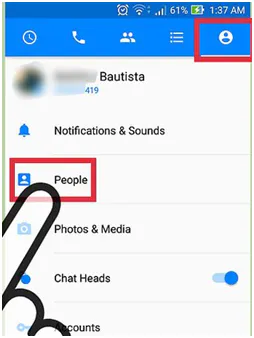Messenger app profile tab with People highlighted