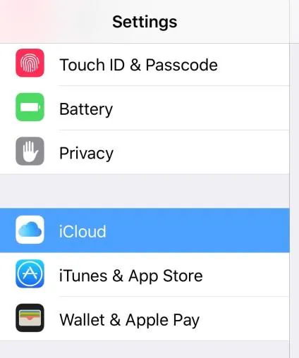 Settings select iCloud