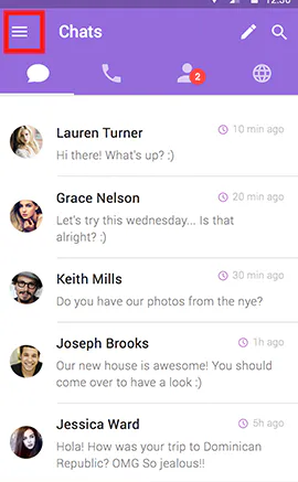 Viber Chats screen with the menu button highlighted