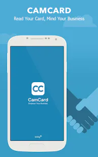 CamCard on an Android phone with the line Read Your Card, Mind Your Business