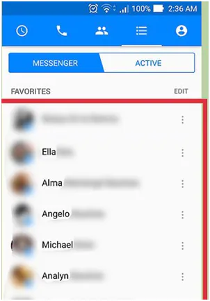 Messenger contact list on Android after syncing phone contacts