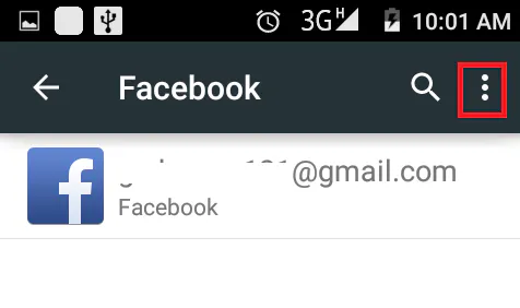 Android Facebook account screen with the three-dot menu highlighted