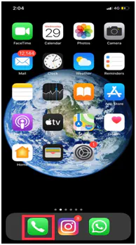 iPhone home screen with the Phone app highlighted in the dock