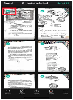 CamScanner with every document ticked and 6 items selected