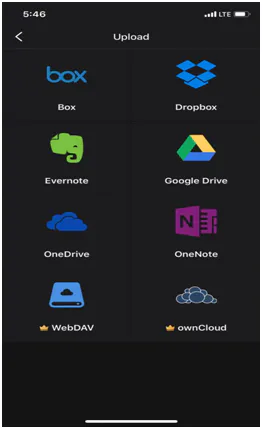 CamScanner Upload options: Box, Dropbox, Evernote, Google Drive, OneDrive, OneNote and more