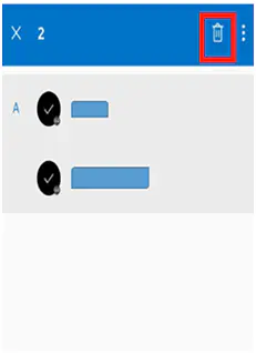 Android contact group with two contacts selected and the delete icon highlighted