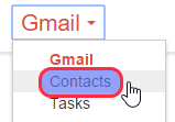Gmail menu with Contacts highlighted