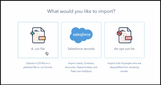 Select ‘a csv file’ from the Import Window