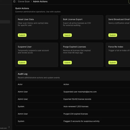 Covve - Admin portal scanner and cards 