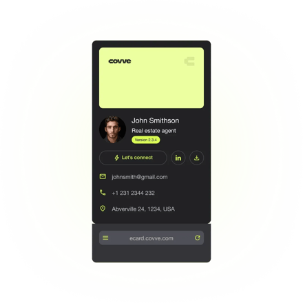 Covve - Digital Business Card branded landing page - Website graphic