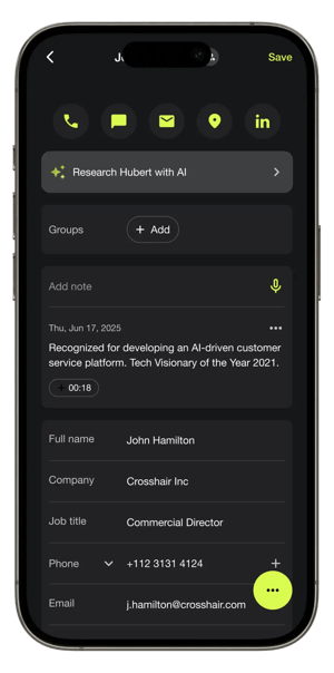 Covve voice capture result