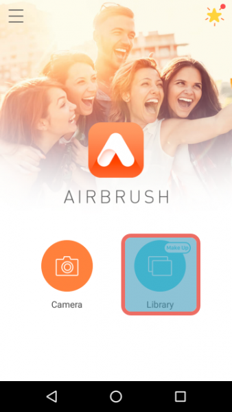 AirBrush app home screen with Library highlighted