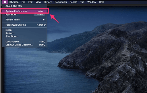 Mac Apple menu with System Preferences highlighted