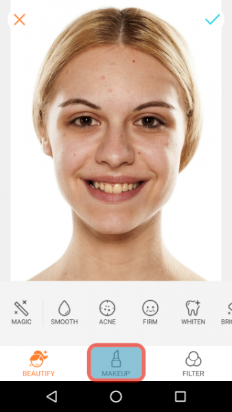 AirBrush photo editor with the Makeup tab highlighted