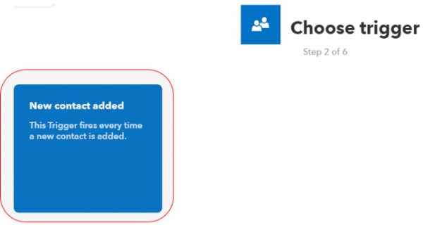 IFTTT Office 365 Contacts triggers with New contact added highlighted