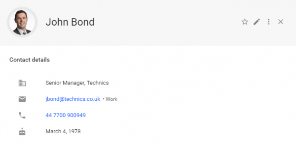 Google Contacts contact card now showing the uploaded profile photo