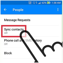 Messenger People settings on Android with Sync contacts highlighted