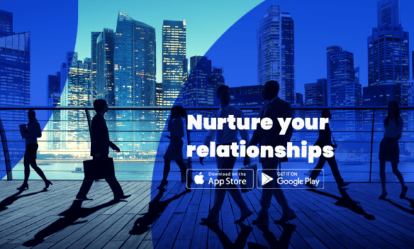 Covve banner with the line Nurture your relationships and App Store and Google Play download badges