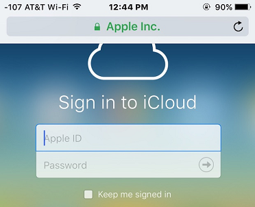 Sign in to iCloud page on an iPhone with Apple ID and password fields
