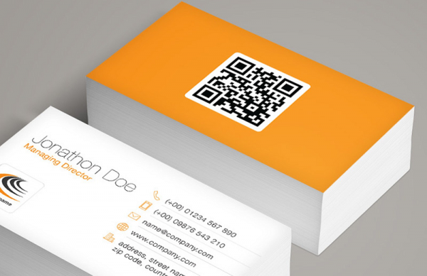 Stack of business cards with a QR code on the back