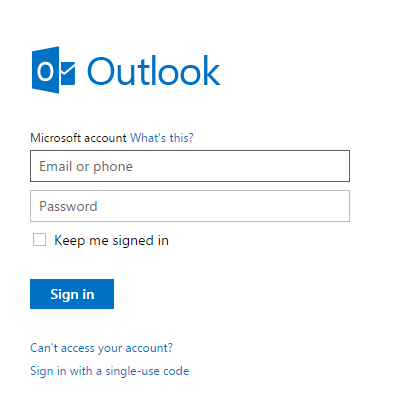 Outlook sign-in page for a Microsoft account
