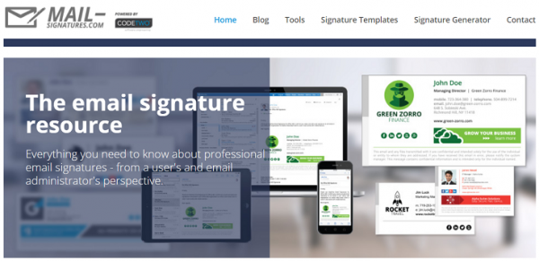 Mail-signatures.com home page, the email signature resource