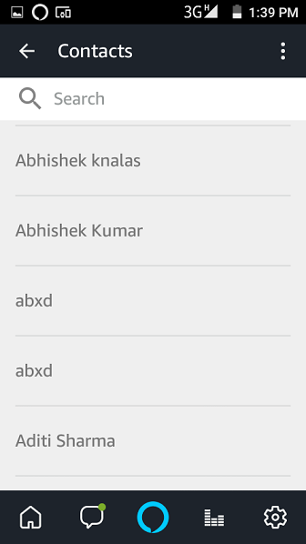 Alexa app Contacts list