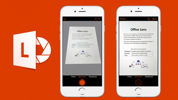Office Lens app capturing a document on iPhone, before and after cropping