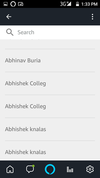 Alexa app contact list with a search box