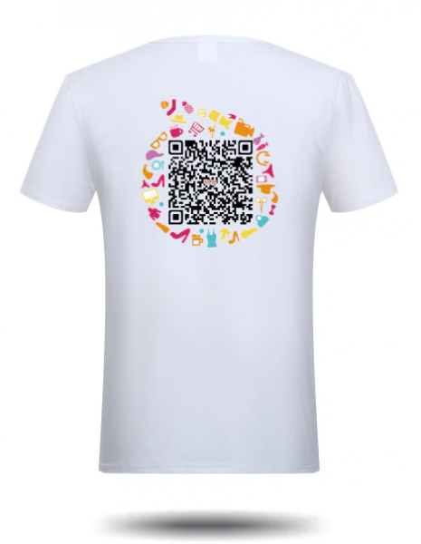 White T-shirt with a QR code printed on the back