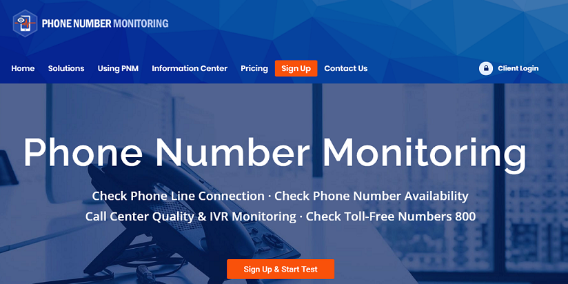 Phone Number Monitoring home page, a paid service that checks whether a phone line is connected