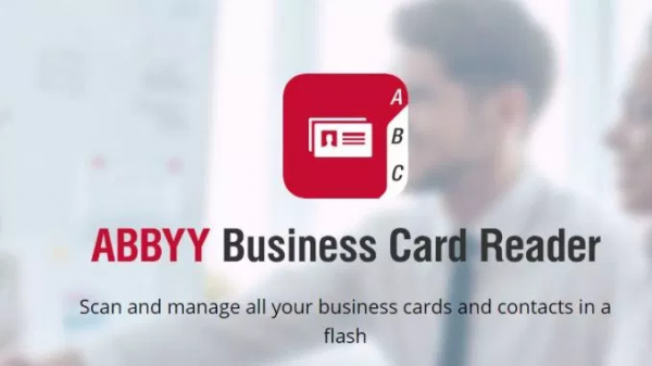 ABBYY Business Card Reader app icon and name, with the line Scan and manage all your business cards