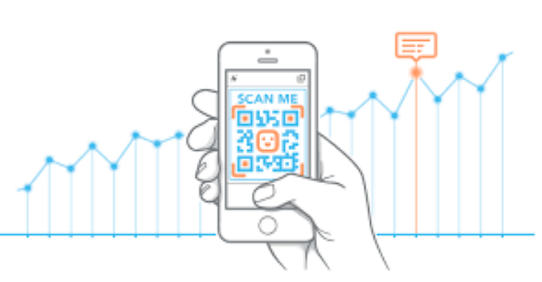 Illustration of a phone scanning a QR code over a line chart