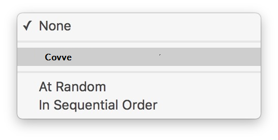 Mac Mail signature drop-down with None, the Covve signature, At Random and In Sequential Order