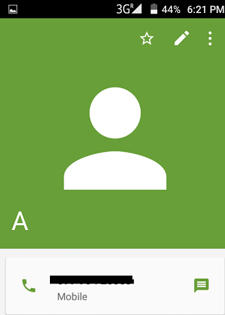 Android contact page with the star, edit and three-dot menu icons