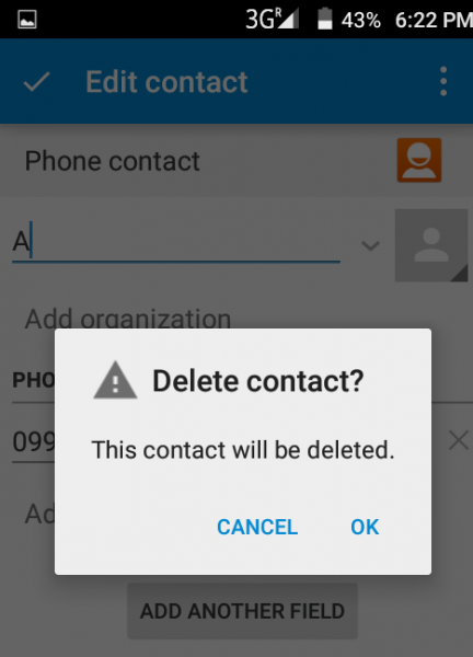 Android Delete contact? confirmation dialog with Cancel and OK