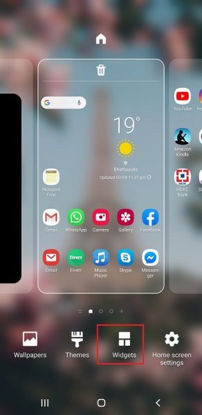 Android Home screen edit mode with Widgets highlighted