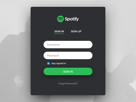 Spotify sign-in form with username and password