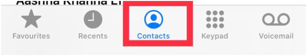 iPhone Phone app tab bar with Contacts highlighted