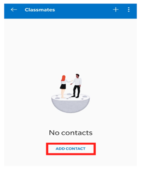 Empty Android contact group with the Add Contact button highlighted