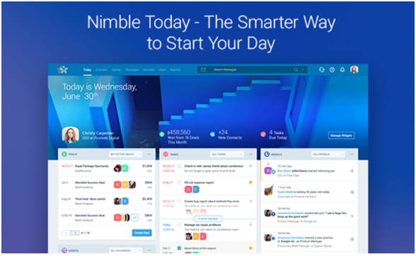 Nimble Today dashboard with deals, tasks and signals