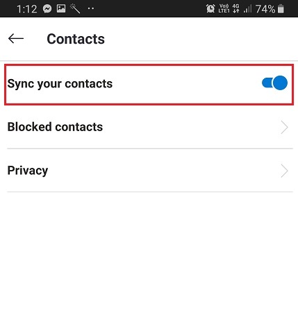 Skype Contacts settings on Android with Sync your contacts turned on