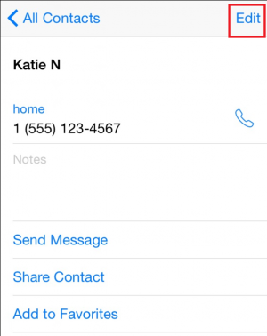 iPhone contact card with Edit highlighted