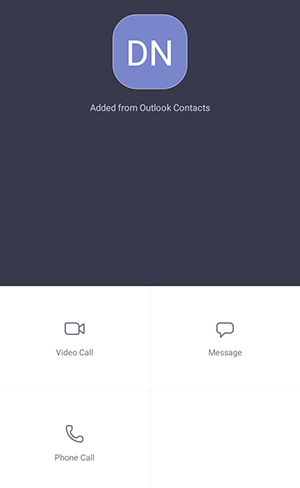 Zoom contact screen with Video Call, Message and Phone Call options