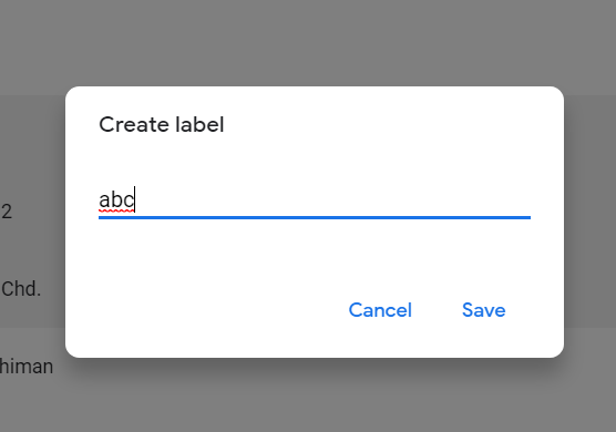 Google Contacts Create label dialog with a name for the new group