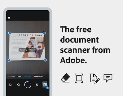 Adobe Scan capturing a document, the free document scanner from Adobe
