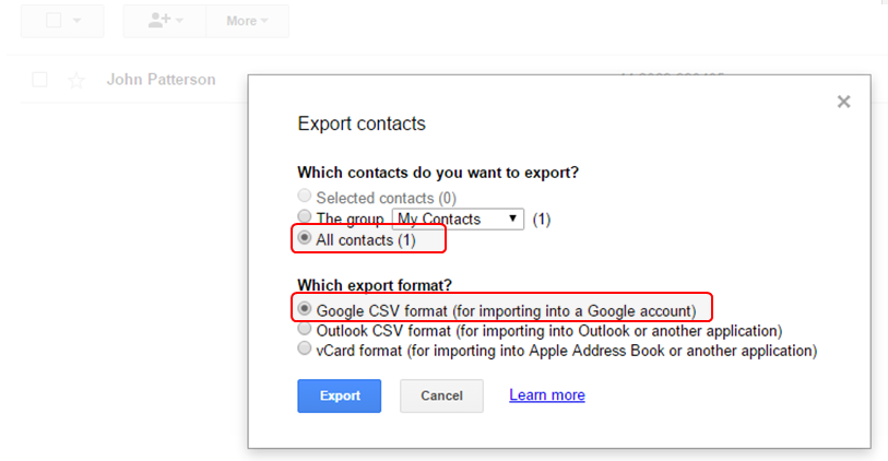 How to export Google contacts to a .csv file