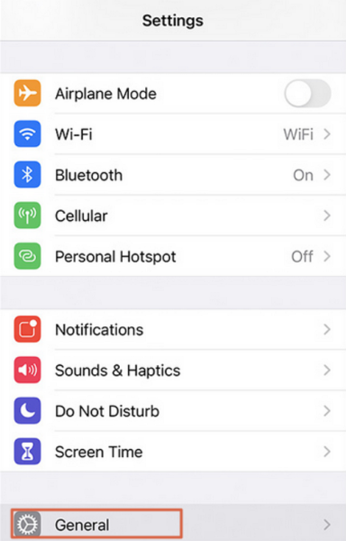 iPhone Settings with General highlighted