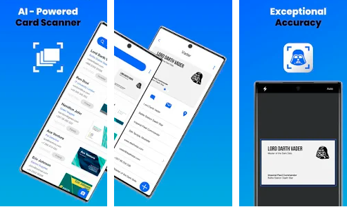 Covve Scan app screenshots: AI-powered card scanner and exceptional accuracy