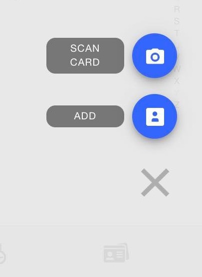 Covve add menu open with the Scan Card and Add options